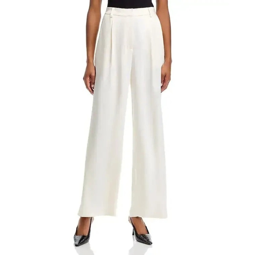 Aqua Womens Ivory Satin Wide Leg Pleated Pants Size Small